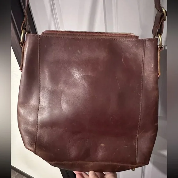 Osgoode Marley Jordyn N/S Zip Top Brown Distressed Leather Crossbody Purse RFID - Picture 5 of 15